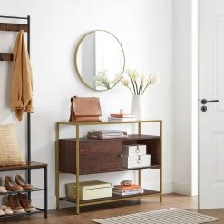 VASAGLE Konsolentisch »LSC016B24«, Beistelltisch, Flurtisch, mit Schiebetür, Schokoladenbraun-Mattgold -Vasagleau Geschaft aa5594f6 3add 414b bbd8 b704a181195e