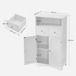 VASAGLE Badkommode »BBC145W01«, Kommode mit 2 Türen, 2 Schubladen, Hoch 108 cm, verstellbare Regalebene, skandinavischer Stil, weiß -Vasagleau Geschaft ab9a7e09 7368 49d6 99a3 289010d9c145