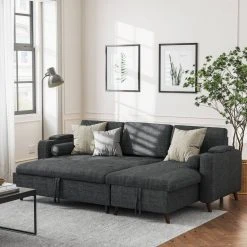VASAGLE Schlafsofa »LCS801«, Bettsofa mit Stauraum, Ecksofa, mit Becherhalter, einfache Montage, 223 x 142 x 88 cm (L x B x H), modern Dunkelgrau, Hellgrau -Vasagleau Geschaft aba8d3cb b1cc 4b43 804e ab320fdb2a01