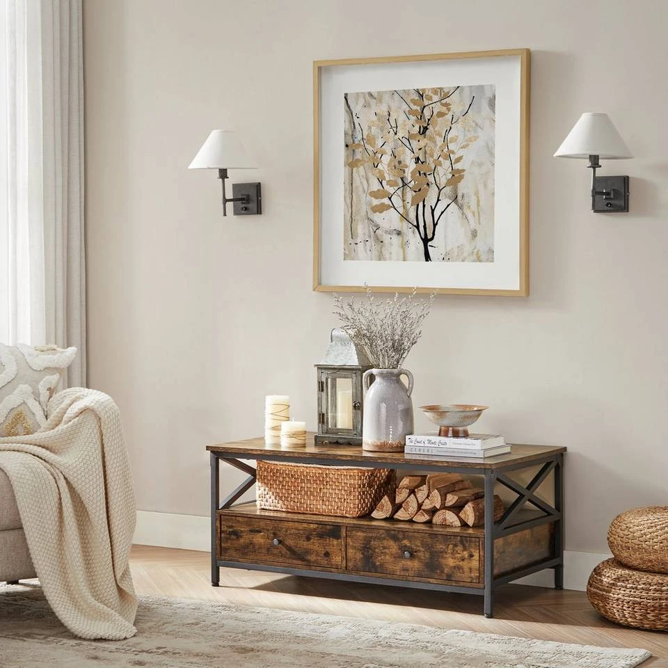 VASAGLE Couchtisch »LCT201B01«, Wohnzimmertisch, Sofatisch, mit Schubladen, X-förmige Streben, vintage 4 VASAGLE Couchtisch »LCT201B01«, Wohnzimmertisch, Sofatisch, mit Schubladen, X-förmige Streben, vintage – Bild 2