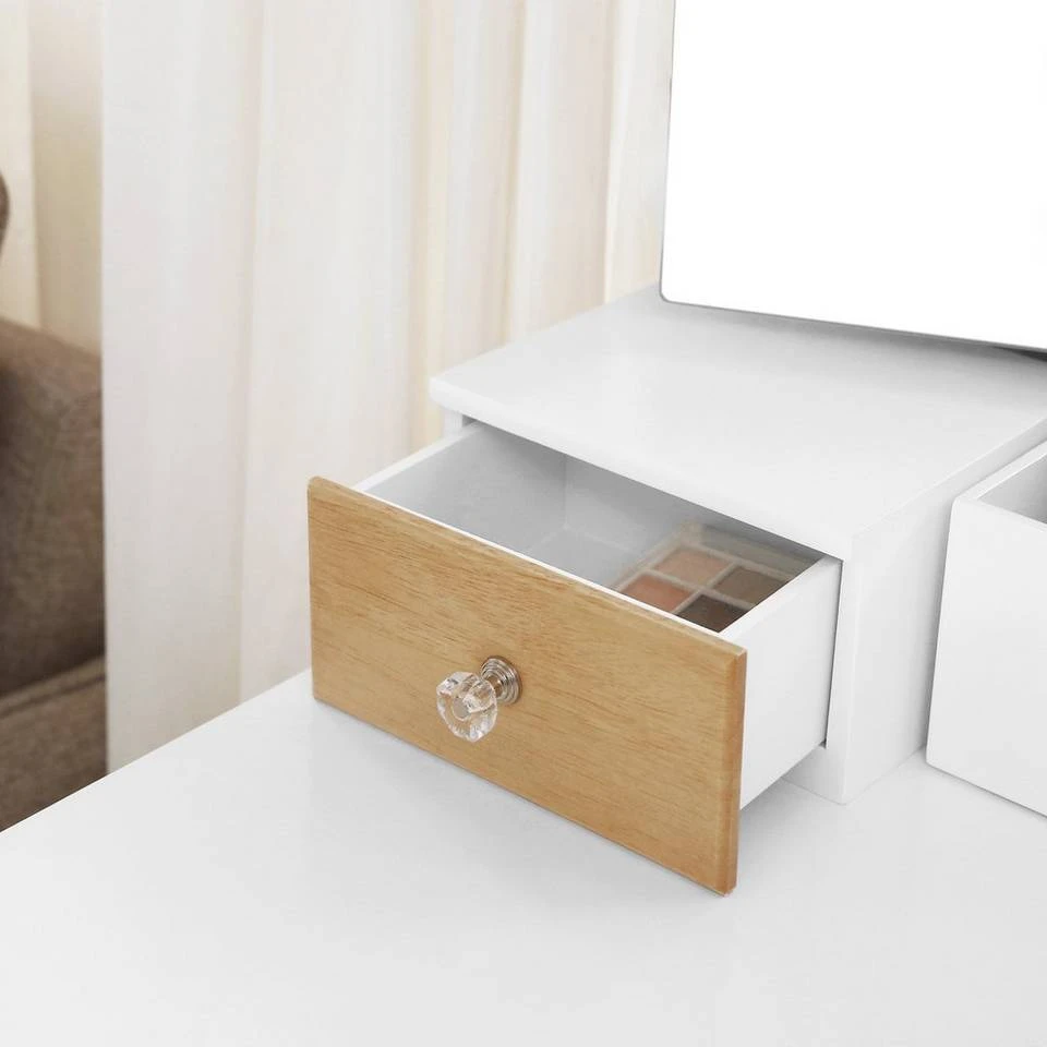 VASAGLE Schminktisch »RDT28K RDT28WT«, Frisiertisch, Kosmetiktisch mit Klappspiegel und 5 Schubladen, mit Hocker Natur, Weiß 15 VASAGLE Schminktisch »RDT28K RDT28WT«, Frisiertisch, Kosmetiktisch mit Klappspiegel und 5 Schubladen, mit Hocker Natur, Weiß – Bild 13