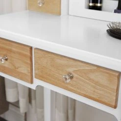 VASAGLE Schminktisch »RDT28K RDT28WT«, Frisiertisch, Kosmetiktisch mit Klappspiegel und 5 Schubladen, mit Hocker Natur, Weiß 31 VASAGLE Schminktisch »RDT28K RDT28WT«, Frisiertisch, Kosmetiktisch mit Klappspiegel und 5 Schubladen, mit Hocker Natur, Weiß -Vasagleau Geschaft af966eec 5505 4d3e accf 2140c838b169