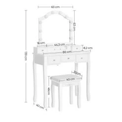 VASAGLE Schminktisch »RDT170W01«, Frisiertisch, Kosmetiktisch, mit gepolsterter Hocker, 10 Glühbirnen, weiß -Vasagleau Geschaft b00d5c1a 2475 4505 8641 788ca9eed5b3