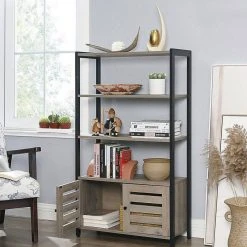 VASAGLE Bücherregal »LSC75«, Bücherschrank mit 3 Ablagen, 2 Lamellentüren, 70 x 30 x 121,5 cm Grau, Vintage -Vasagleau Geschaft b15af208 e232 46ce 9fd9 d42fd936dec0