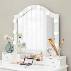 VASAGLE Schminktisch »RDT170W01«, Frisiertisch, Kosmetiktisch, mit gepolsterter Hocker, 10 Glühbirnen, weiß -Vasagleau Geschaft b5ffed04 6820 4d99 9513 024f18e1f538