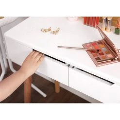 VASAGLE Schminktisch »RDT11BK RDT11K«, Frisiertisch, mit rundem Spiegel und gepolstertem Hocker, 2 große Schubladen Schwarz | schwarz, Wei&szlig; | natur -Vasagleau Geschaft b71559d5 56df 4ccb 820b cfdfd52a9275