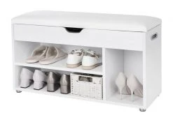 VASAGLE Schuhbank »LHS30«, Sitzbank, gepolstert, 3 offene Fächer, mit Stauraum, bis 150 kg belastbar Vintage, Weiß