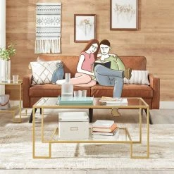 VASAGLE Couchtisch »LGT033A01«, Beistelltisch, 2 Ablagen aus Hartglas, Dekoration mit Stauraum, modernes Design, 100 x 55 x 45 cm, goldfarben 14 VASAGLE Couchtisch »LGT033A01«, Beistelltisch, 2 Ablagen aus Hartglas, Dekoration mit Stauraum, modernes Design, 100 x 55 x 45 cm, goldfarben -Vasagleau Geschaft b7c7b024 7474 4a8f 8dc8 612b8967200e