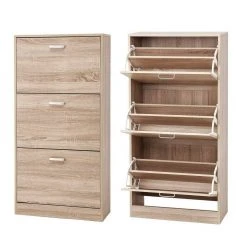 VASAGLE Schuhschrank »LBC03« Schuhregal mit 3 Klappen und Ebenen, perfekt für schmale Flure, 60 x 24 x 120 cm (L x B x H) Eichenfarben, Vintage, Wei&szlig; -Vasagleau Geschaft b935b610 6745 4839 84e7 695316bd81a2