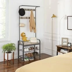 VASAGLE Garderobenständer »HSR40B«, Kleiderständer mit 9 Haken, Schuhregal mit 3 Ablagen und stilvollen Griffen, 183 cm hoch, Industrie-Design Grau, Vintage, Wei&szlig; -Vasagleau Geschaft bb298b22 c70d 4e65 a689 5d8a31045284