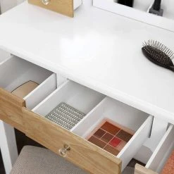 VASAGLE Schminktisch »RDT28K RDT28WT«, Frisiertisch, Kosmetiktisch mit Klappspiegel und 5 Schubladen, mit Hocker Natur, Weiß 28 VASAGLE Schminktisch »RDT28K RDT28WT«, Frisiertisch, Kosmetiktisch mit Klappspiegel und 5 Schubladen, mit Hocker Natur, Weiß -Vasagleau Geschaft bcee81af 055f 4e4a b78b ed94bbb4dbec