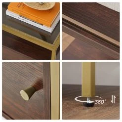 VASAGLE Konsolentisch »LSC016B24«, Beistelltisch, Flurtisch, mit Schiebetür, Schokoladenbraun-Mattgold -Vasagleau Geschaft bf954a81 f737 4467 a18d 6355ae7b4ee8