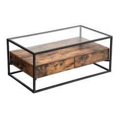 VASAGLE Couchtisch »LCT31BX«, Sofatisch mit 2 Schubladen, gehärtetes Glas, stabil, Wohnzimmer, Lounge, 106 x 57 x 45 cm, vintage