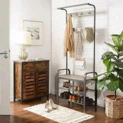 VASAGLE Garderobenständer »HSR40B«, Kleiderständer mit 9 Haken, Schuhregal mit 3 Ablagen und stilvollen Griffen, 183 cm hoch, Industrie-Design Grau, Vintage, Wei&szlig; -Vasagleau Geschaft c56d93ad acae 402c b511 2d9dcff0ea84