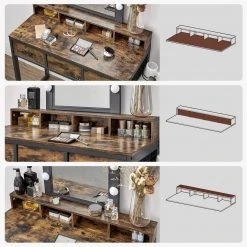 VASAGLE Schminktisch »RVT014A10 RVT014B01«, Frisiertisch, Kosmetiktisch mit Hocker, 10 LED-Glühbirnen, einstellbare Helligkeit Vintagebraun-Schwarz, Weiß-gold -Vasagleau Geschaft c6a86ac4 62c1 4d30 bf68 4a975d971545