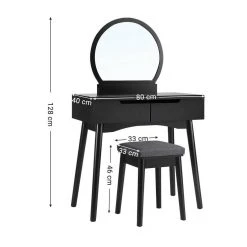 VASAGLE Schminktisch »RDT11BK RDT11K«, Frisiertisch, mit rundem Spiegel und gepolstertem Hocker, 2 große Schubladen Schwarz | schwarz, Wei&szlig; | natur -Vasagleau Geschaft c95d5dc0 ce7b 42d7 8c71 1220d92bfd11