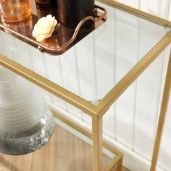 VASAGLE Konsolentisch »LGT023A01«, Beistelltisch, Stahlgestell, 100 x 35 x 80 cm, Wohnzimmer, goldfarben -Vasagleau Geschaft cd5af111 49ab 4d6e 934d 393377cc0efa