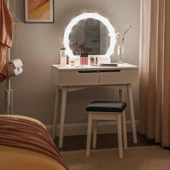 VASAGLE Schminktisch »RDT11WL RDT11BL«, Frisiertisch, Kosmetiktisch, mit Beleuchtung und gepolsterter Hocker Schwarz, Weiß -Vasagleau Geschaft ced7a118 9c39 4dc3 a599 36d2246f6db7