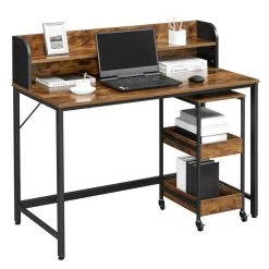 VASAGLE Computertisch »LWD066B01«, Schreibtisch mit Monitorständer, 3-stöckiger Rollwagen, Stahlrahmen, Industriestil, vintage