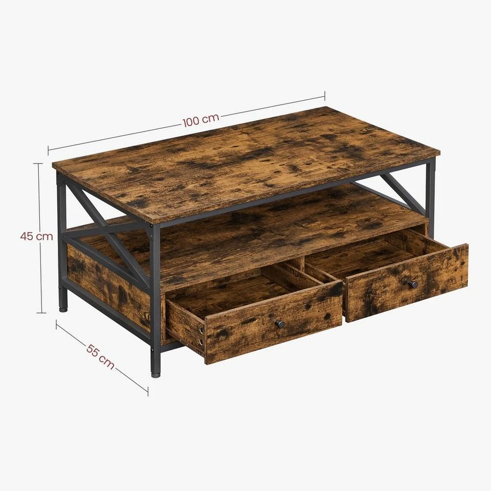 VASAGLE Couchtisch »LCT201B01«, Wohnzimmertisch, Sofatisch, mit Schubladen, X-förmige Streben, vintage 10 VASAGLE Couchtisch »LCT201B01«, Wohnzimmertisch, Sofatisch, mit Schubladen, X-förmige Streben, vintage – Bild 8