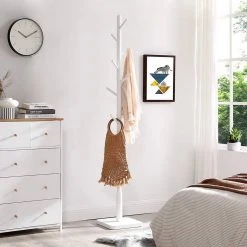 VASAGLE Garderobenständer »RCR010W02«, Kleiderständer, Massivholz, freistehend, Baumform, 8 Haken für Jacken, weiß