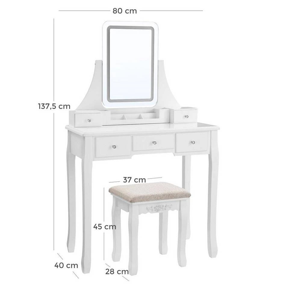 VASAGLE Schminktisch »RDT25WL«, Frisiertisch, Kosmetiktisch mit LED-Beleuchtung in 3 Farben, mit gepolstertem Hocker 10 VASAGLE Schminktisch »RDT25WL«, Frisiertisch, Kosmetiktisch mit LED-Beleuchtung in 3 Farben, mit gepolstertem Hocker – Bild 8