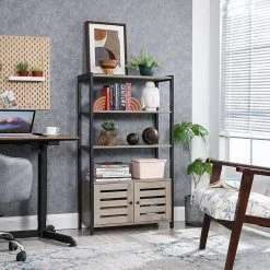 VASAGLE Bücherregal »LSC75«, Bücherschrank mit 3 Ablagen, 2 Lamellentüren, 70 x 30 x 121,5 cm Grau, Vintage -Vasagleau Geschaft d84cc7ad c42a 4583 8d5a cbe52b1f1c65