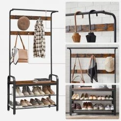 VASAGLE Garderobenständer »HSR400B01«, Garderobe, Schuhregal, mit Sitzfläche und 9 abnehmbaren Haken, 2 Gitterablagen -Vasagleau Geschaft d8a9bbed 337f 4c2e bd57 3cf2e431254b