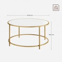 VASAGLE Couchtisch »LCT091A10«, Beistelltisch, Sofatisch, rund, mit goldfarbenem Stahlrahmen, modern, Ø 84 cm, weiß-goldfarben -Vasagleau Geschaft d922e376 8307 47f5 9cab 01832e5e199d