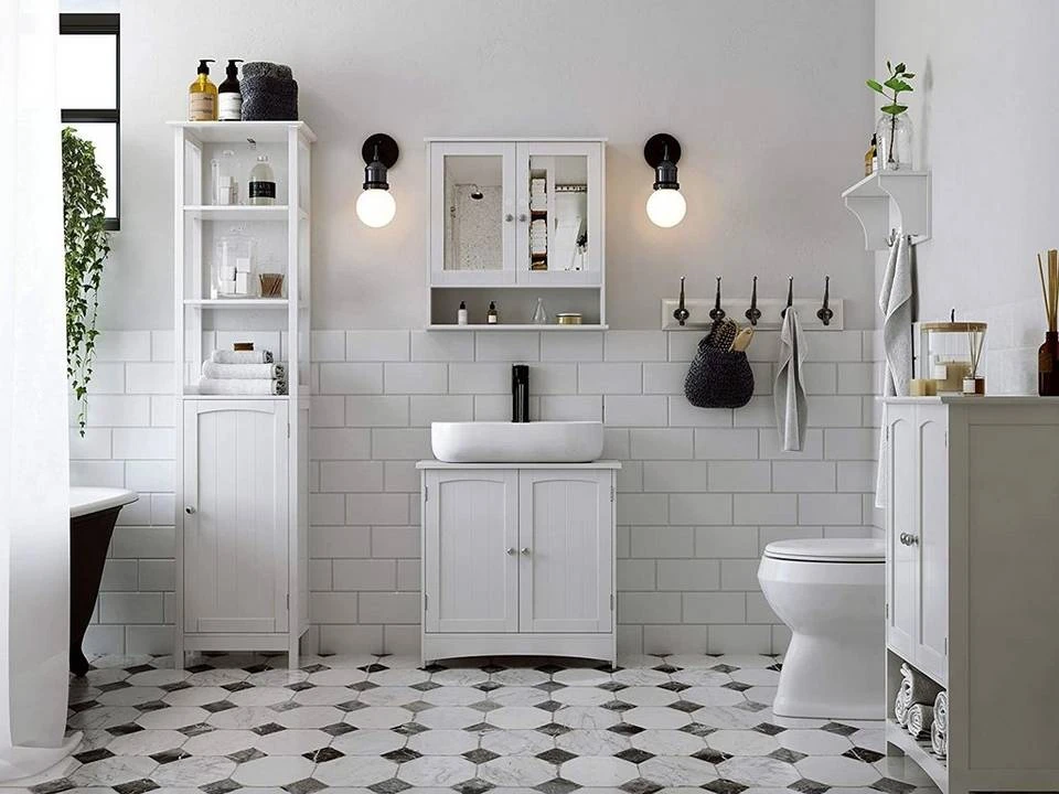 VASAGLE Spiegelschrank »LHC002« Badschrank, Hängeschrank, zimmer, weiß 4 VASAGLE Spiegelschrank »LHC002« Badschrank, Hängeschrank, zimmer, weiß – Bild 2