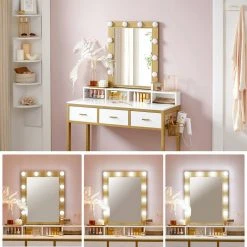 VASAGLE Schminktisch »RVT014A10 RVT014B01«, Frisiertisch, Kosmetiktisch mit Hocker, 10 LED-Glühbirnen, einstellbare Helligkeit Vintagebraun-Schwarz, Weiß-gold -Vasagleau Geschaft dc03f3d5 8be5 4973 b7e2 ab261d1e95bc