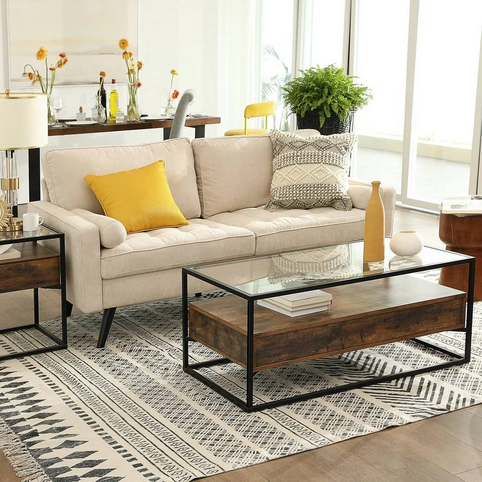 VASAGLE Couchtisch »LCT31BX«, Sofatisch mit 2 Schubladen, gehärtetes Glas, stabil, Wohnzimmer, Lounge, 106 x 57 x 45 cm, vintage 5 VASAGLE Couchtisch »LCT31BX«, Sofatisch mit 2 Schubladen, gehärtetes Glas, stabil, Wohnzimmer, Lounge, 106 x 57 x 45 cm, vintage – Bild 3