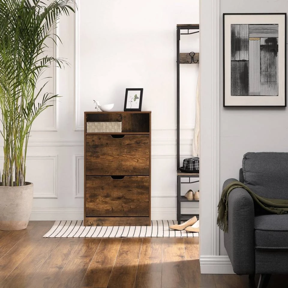 VASAGLE Schuhschrank »LBC040X01 LBC040W01« Schuhregal mit 2 Klappen und mit Zusatzfach, Schuhaufbewahrung, 60 x 24 x 102 cm Vintage, Weiß 4 VASAGLE Schuhschrank »LBC040X01 LBC040W01« Schuhregal mit 2 Klappen und mit Zusatzfach, Schuhaufbewahrung, 60 x 24 x 102 cm Vintage, Weiß – Bild 2