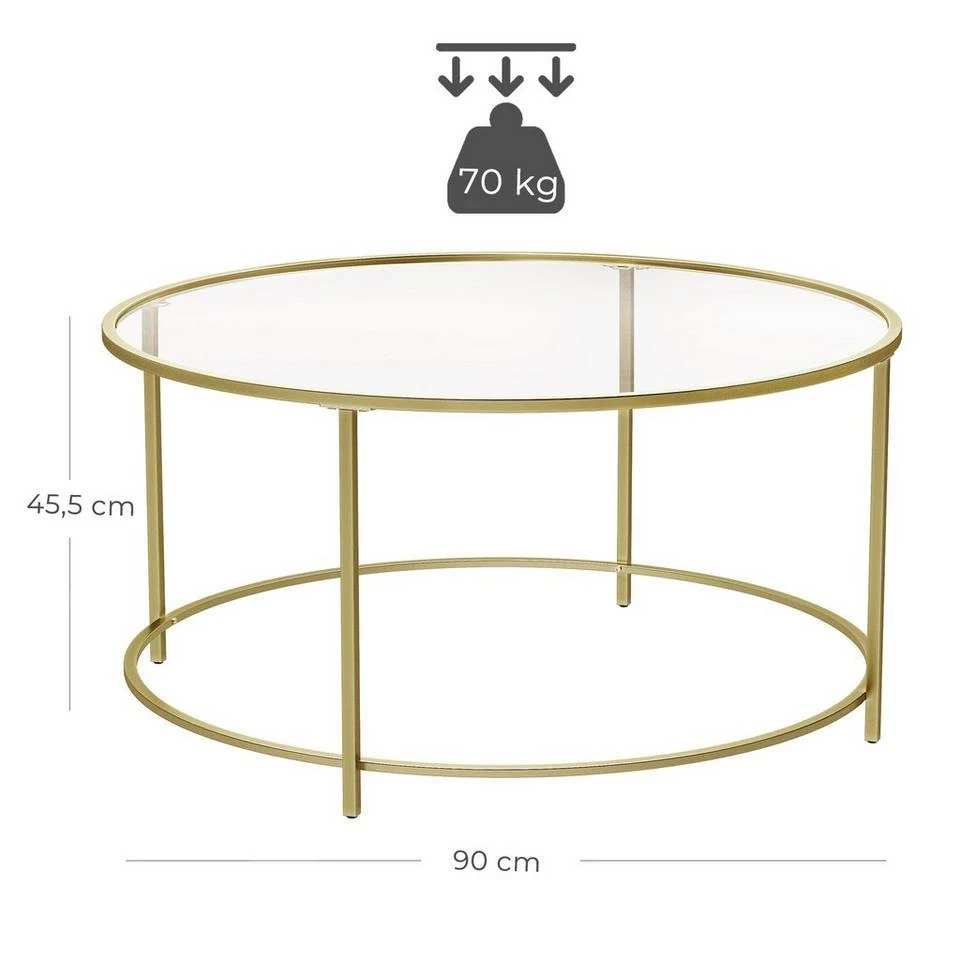 VASAGLE Couchtisch »LGT21G«, Beistelltisch, Glastisch, Sofatisch mit Metallgestell, Hartglas, Ø 84 cm, rund, stabil Gold, Schwarz 9 VASAGLE Couchtisch »LGT21G«, Beistelltisch, Glastisch, Sofatisch mit Metallgestell, Hartglas, Ø 84 cm, rund, stabil Gold, Schwarz – Bild 7