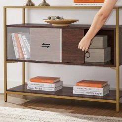 VASAGLE Konsolentisch »LSC016B24«, Beistelltisch, Flurtisch, mit Schiebetür, Schokoladenbraun-Mattgold -Vasagleau Geschaft e4dbd961 5b8f 4fd1 ab0d 17348f9a0379