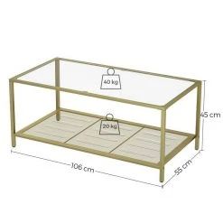 VASAGLE Couchtisch »LGT031A01«, Sofatisch, Beistelltisch, mit Hartglas und engmaschiger Gitterablage, aus Metallgestell, Gold-Transparent -Vasagleau Geschaft e5ae3e3e 4c13 4500 91c4 1ef6d3c6bf03