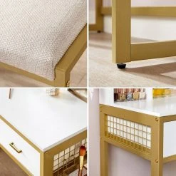 VASAGLE Schminktisch »RVT014A10 RVT014B01«, Frisiertisch, Kosmetiktisch mit Hocker, 10 LED-Glühbirnen, einstellbare Helligkeit Vintagebraun-Schwarz, Weiß-gold -Vasagleau Geschaft e8f14e52 e311 462f a807 abd5ced1a540