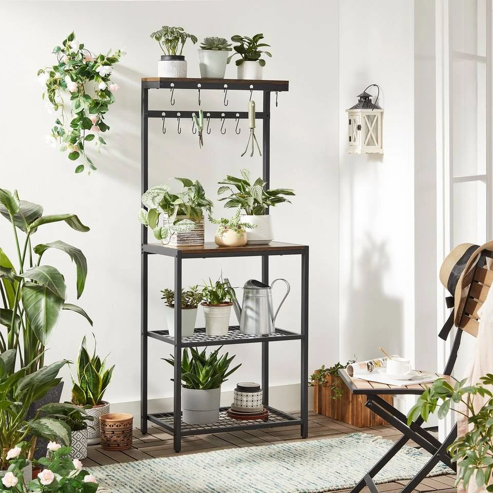 VASAGLE Standregal »KKS021B01«, Küchenregal mit Metallrahmen, 4 Ablagen aus Holz, mit 12Haken, für Flur, Küche, vintage 4 VASAGLE Standregal »KKS021B01«, Küchenregal mit Metallrahmen, 4 Ablagen aus Holz, mit 12Haken, für Flur, Küche, vintage – Bild 2