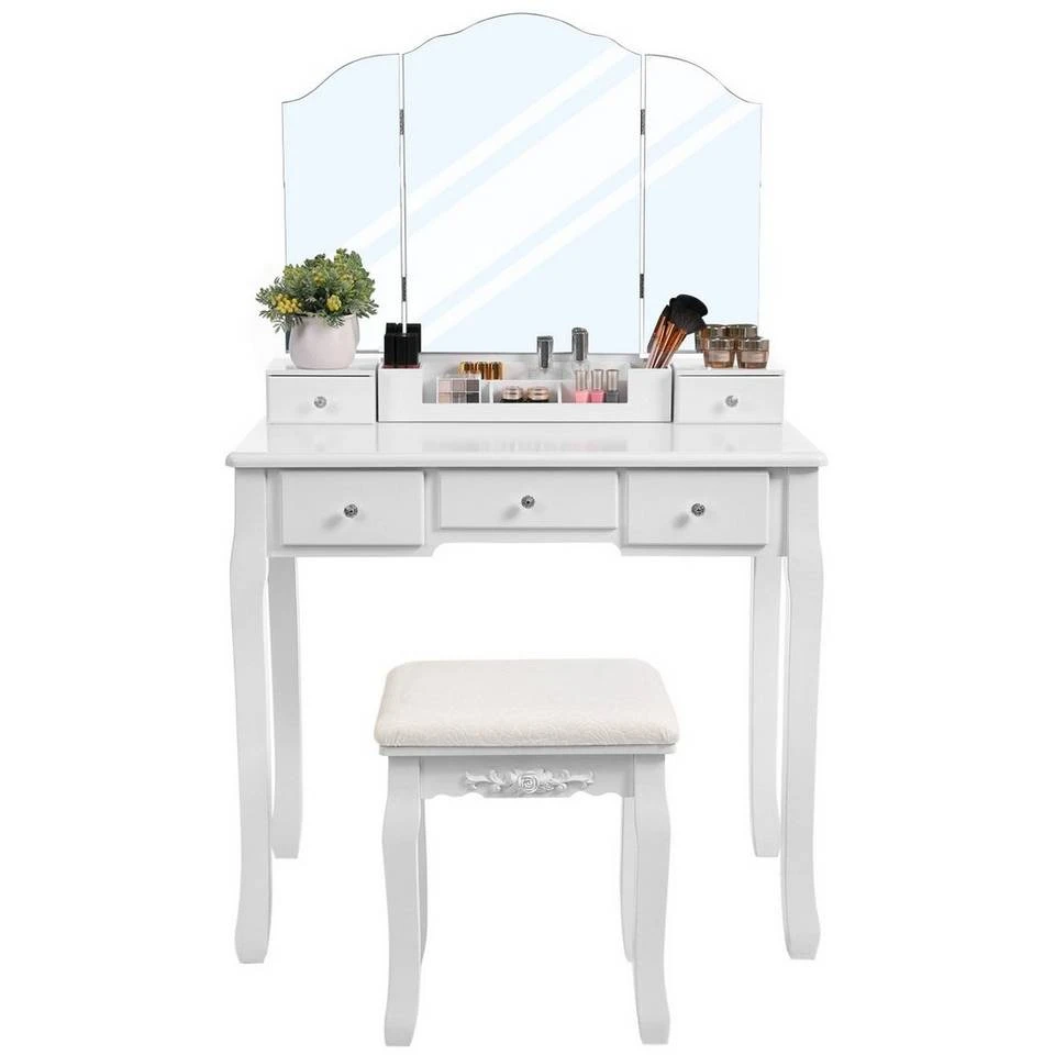 VASAGLE Schminktisch »RDT28K RDT28WT«, Frisiertisch, Kosmetiktisch mit Klappspiegel und 5 Schubladen, mit Hocker Natur, Weiß 9 VASAGLE Schminktisch »RDT28K RDT28WT«, Frisiertisch, Kosmetiktisch mit Klappspiegel und 5 Schubladen, mit Hocker Natur, Weiß – Bild 7