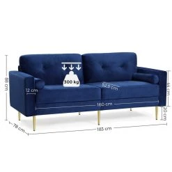 VASAGLE 3-Sitzer »LCS001«, Bezug aus Samt, Metallbeine, Klassisch bis modern, einfacher Aufbau, 183 x 78 x 88 cm Blau, Grau, Petrolfarben, Rosa -Vasagleau Geschaft ef936545 e316 4e9e aefa 3824096cad05