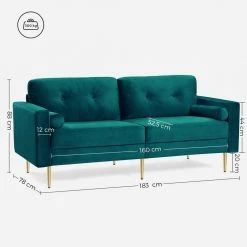 VASAGLE 3-Sitzer »LCS001«, Bezug aus Samt, Metallbeine, Klassisch bis modern, einfacher Aufbau, 183 x 78 x 88 cm Blau, Grau, Petrolfarben, Rosa -Vasagleau Geschaft efa9ae70 f9d5 4305 95a0 1b87194c5c58