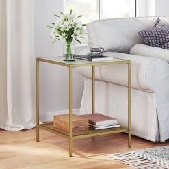 VASAGLE Beistelltisch »LGT030W01 LGT030A01«, Couchtisch mit 2 Ebenen, aus Hartglas, Gold-Transparent -Vasagleau Geschaft f1af12d9 4253 468f 9877 c2286fa3df71