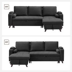 VASAGLE Schlafsofa »LCS801«, Bettsofa mit Stauraum, Ecksofa, mit Becherhalter, einfache Montage, 223 x 142 x 88 cm (L x B x H), modern Dunkelgrau, Hellgrau -Vasagleau Geschaft f6038c88 c26d 4551 ac07 d4a268e806ad