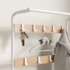 VASAGLE Garderobenständer »HSR40B«, Kleiderständer mit 9 Haken, Schuhregal mit 3 Ablagen und stilvollen Griffen, 183 cm hoch, Industrie-Design Grau, Vintage, Wei&szlig; -Vasagleau Geschaft f8305b12 e857 40c0 9756 f0c347812ae1