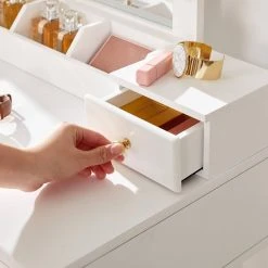 VASAGLE Schminktisch »RDT173W01«, Frisiertisch,Kosmetiktisch mit 10 Glühbirnen und gepolsterter Hocker, Massivholzbeinen -Vasagleau Geschaft f8d6aaf3 8ff8 4cca ae1b c108f4bab766