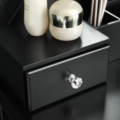 VASAGLE Schminktisch »RDT25WT/BK/K«, Frisiertisch, Kosmetiktisch, mit Spiegel ohne Rahmen, Polsterhocker, Massivholzbeinen Schwarz, Weiß-Natur, Weiß -Vasagleau Geschaft fa90550c 5e68 470c a6c1 eb766c8401a1